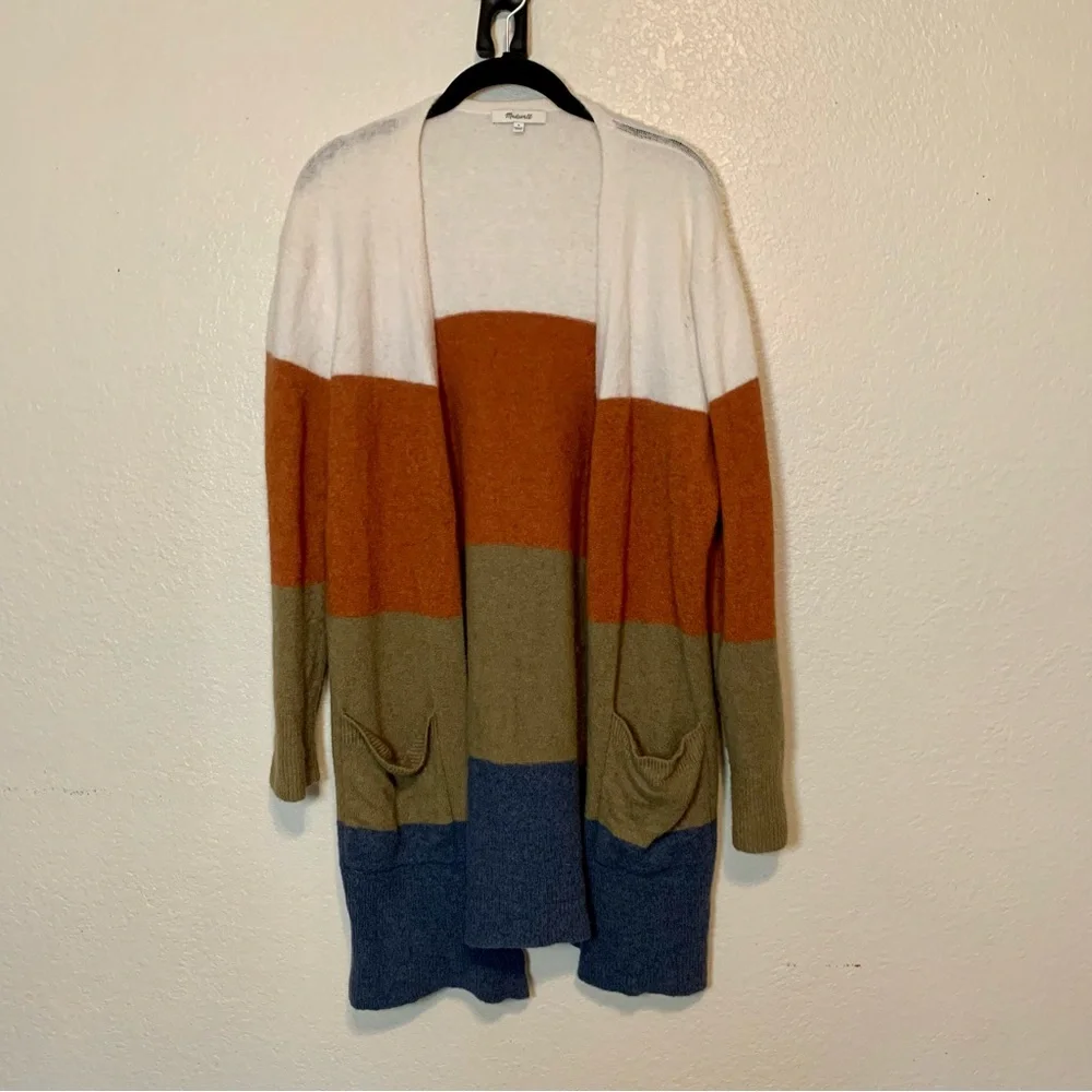 Madewell Kent Stripe Cardigan Sweater Longline Open Front Color Block Size Small